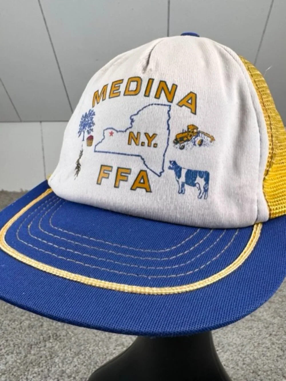 True Vintage 60s 70s SnapBack Medina NY FFA Mesh Hat Farmer Trucker Cap USA
